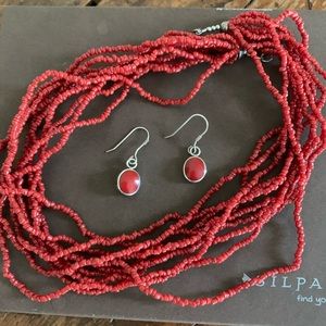 Silpada red choker and sterling silver earrings